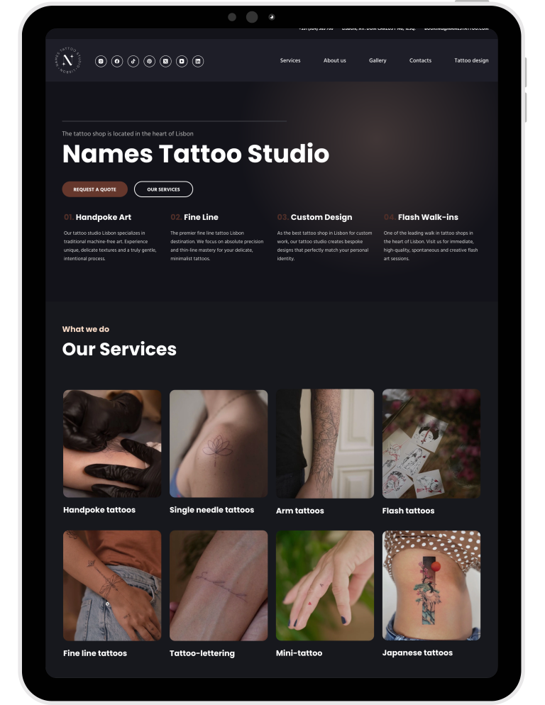 Names Tattoo Studio website design