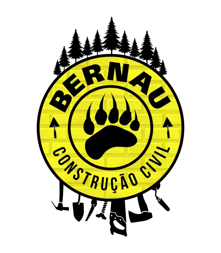Bernau Construção Civil round logo with a bear paw, black on yellow