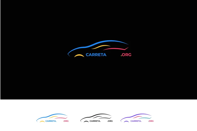 Carreta.org logo with a car silhouette line on black, plus colour variations
