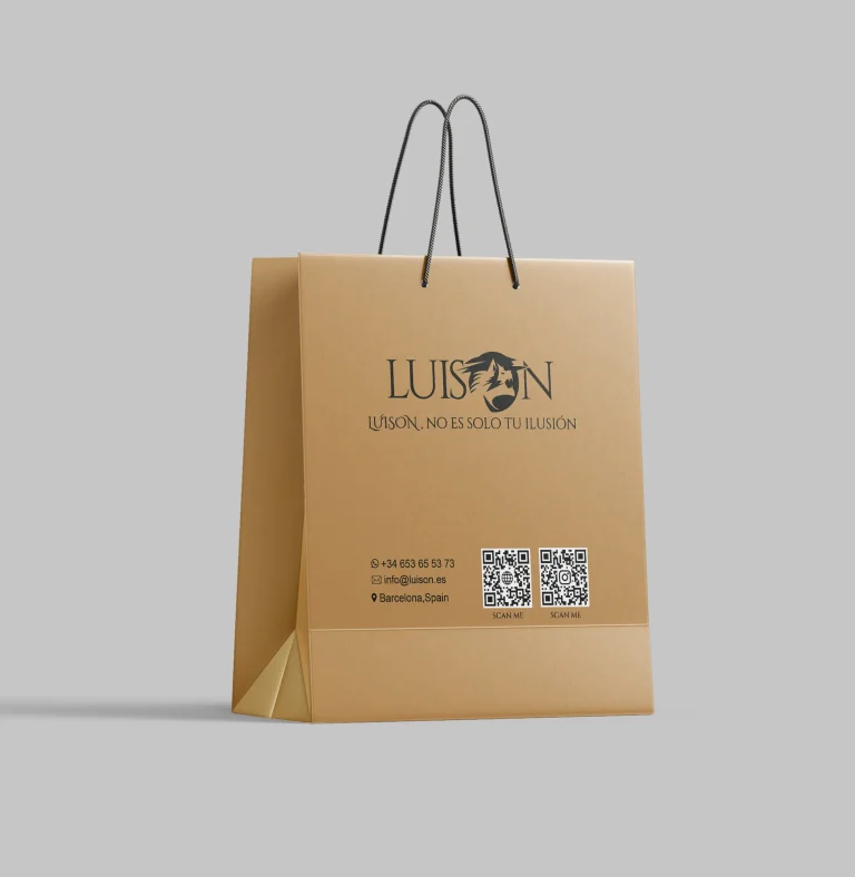 Luison kraft paper gift bag mockup with logo and QR codes