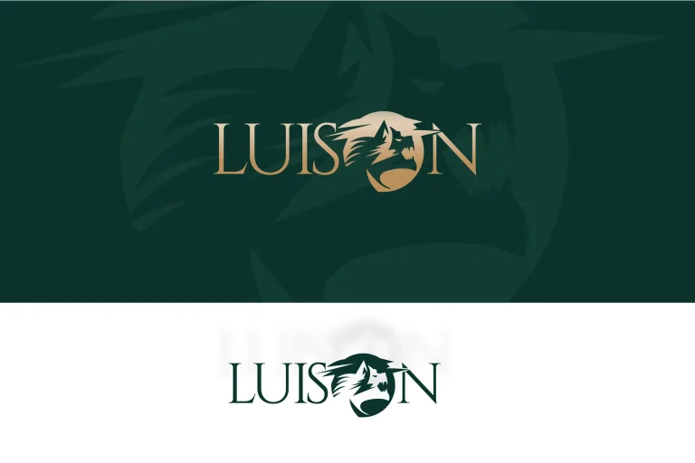 Luison gold logo on dark green and green logo on white