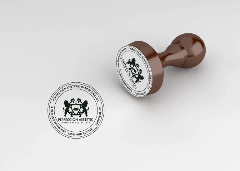Perfección Aestetic round rubber stamp mockup