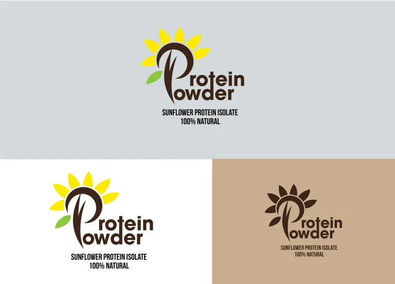 Sunflower protein isolate logo with a sunflower letter P, in colour and brown versions